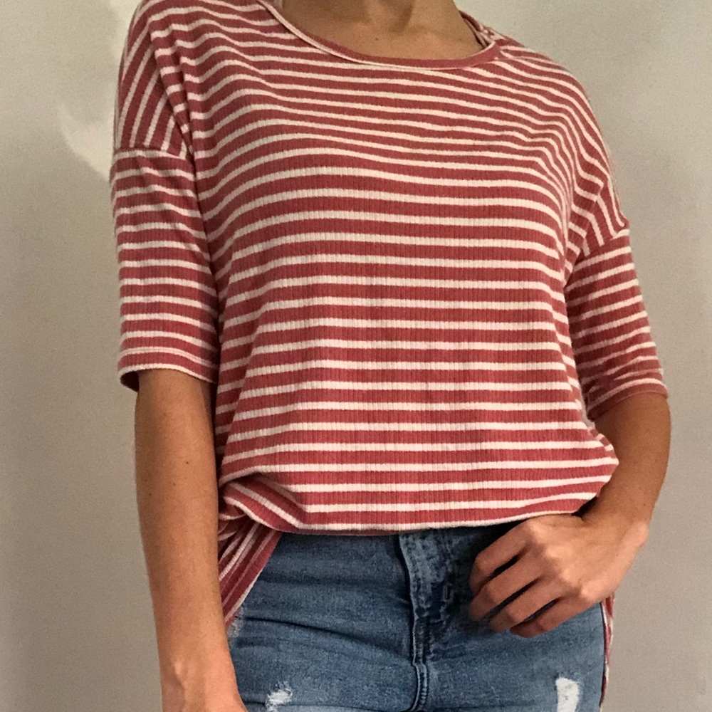 LulaRoe pink and white striped tee